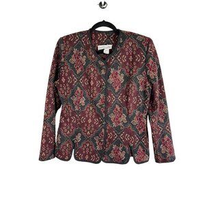 Floral Sweater Jacket 12 Red Paisley Shacket Retro Boho Tapestry 80s Classic